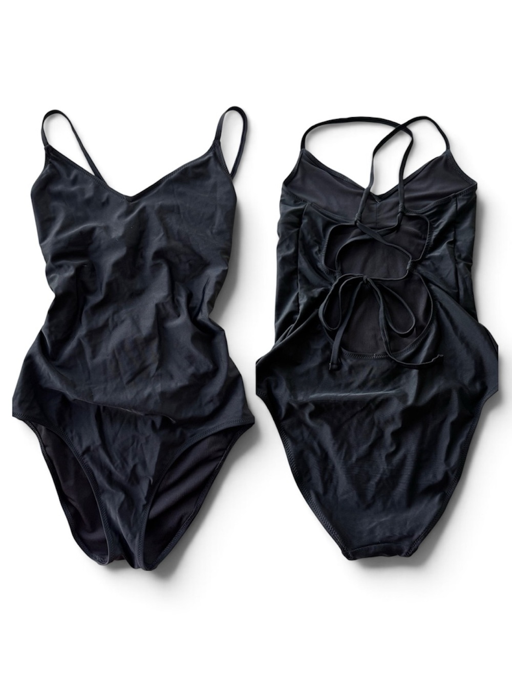 Aerie Viral Black Strappy One-Piece Swimsuit Size Medium Long